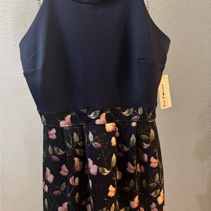 Enfocus Studio Navy Floral Sleeveless high low dress
